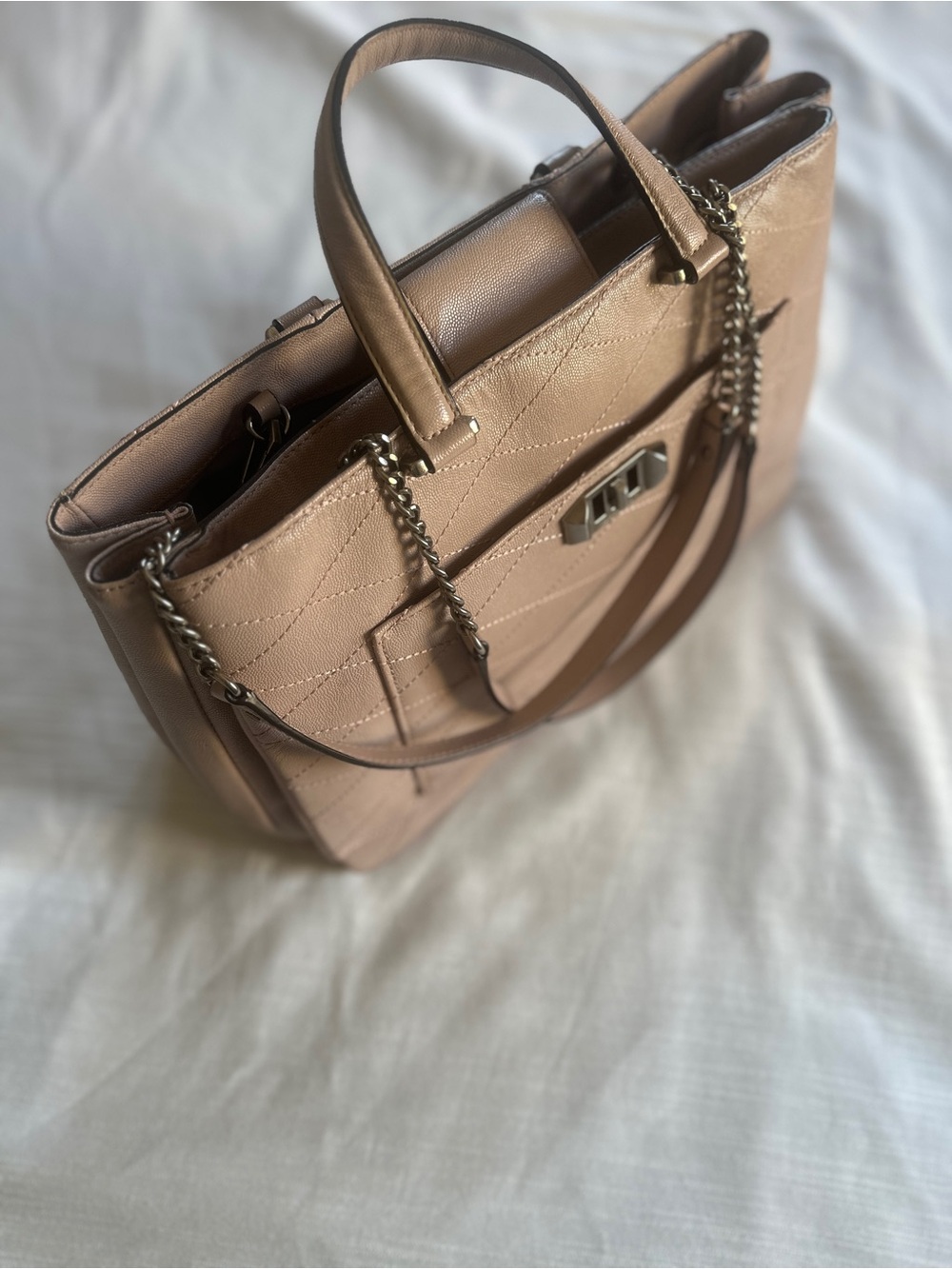 Rebecca Minkoff Large Quilted M.A.B. Leather Laptop Shoulder Bag | Nude Pink
